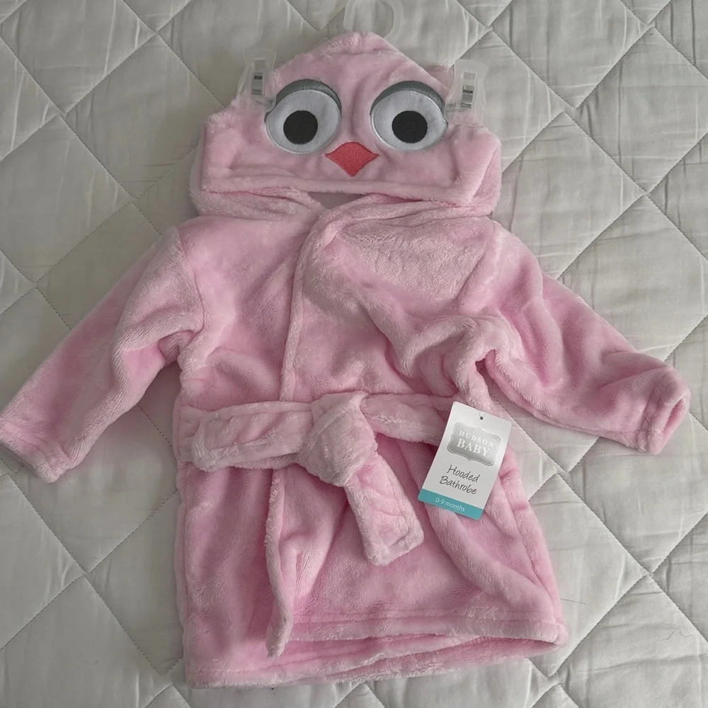 Pink Owl Kids bathrobe and blanket set 0-9months